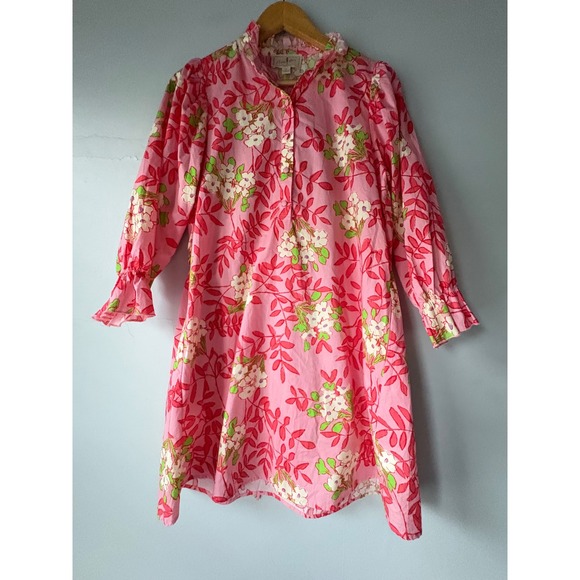 Flora Bea Nyc Dresses & Skirts - Flora Bea NYC Pink Floral Ruffle Neck Mini Dress‎ Size 4
